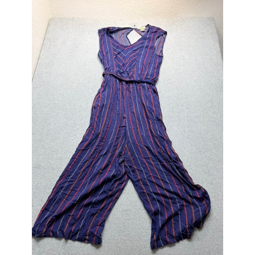 Davina Horses Purple Striped Wide Leg Jumpsuit Cutout Back Small